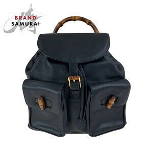 GUCCI Bamboo Backpack Black Brown Leather